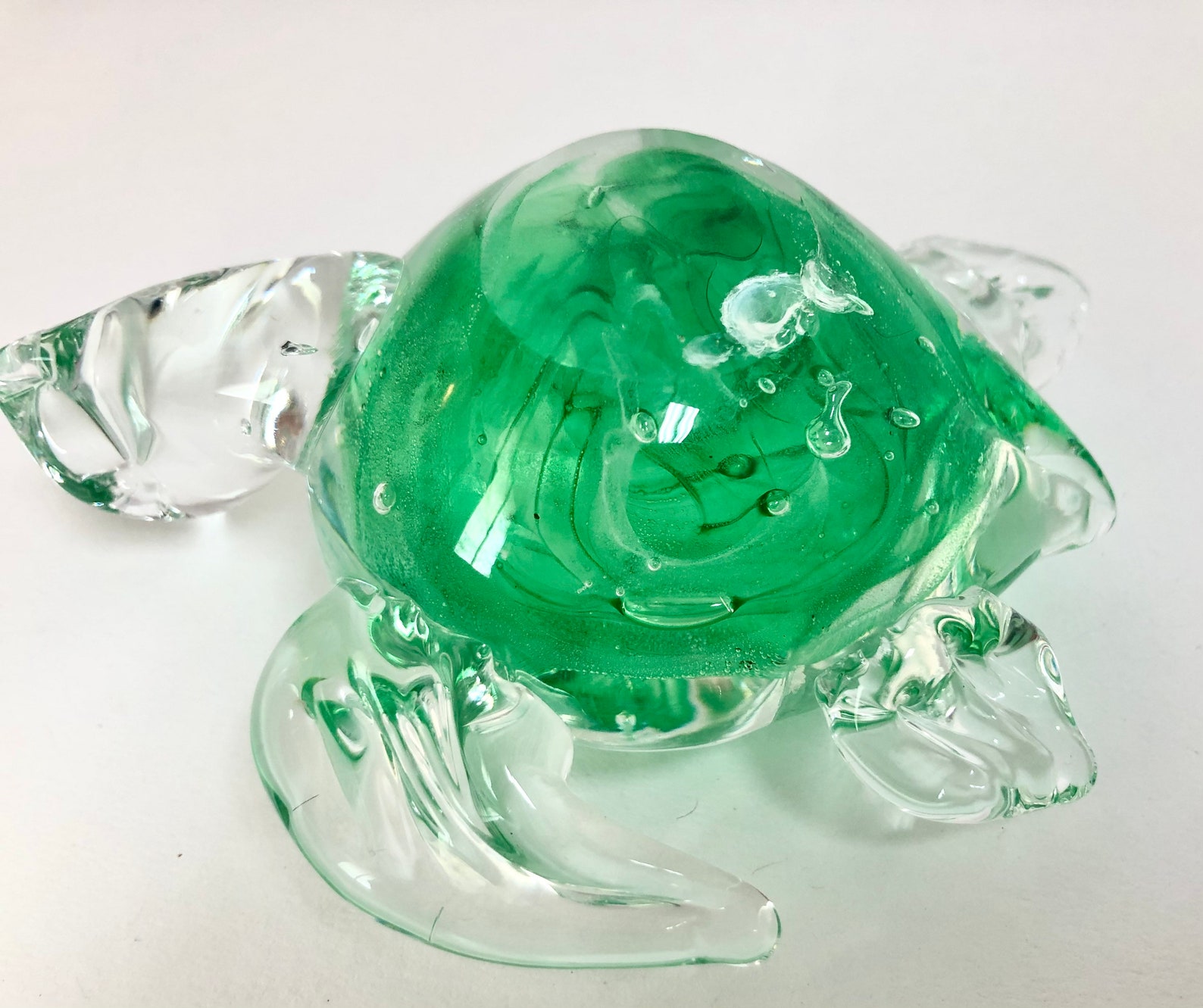 Handcrafted art glass sea turtle. Swirled green and white | Etsy