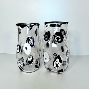 Jeff Holmwood Art glass Millefiori hand blown glass cups in black and white