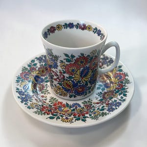 Cepelia Opole Hand-Painted Floral Teacup and Saucer Set – Vintage 1983 Polish Porcelain