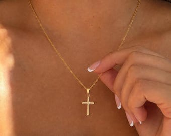 18k Gold Filled Delicate Cross Necklace, Solid Gold Cross Necklace, Dainty Cross Necklace, Small Cross Charm Necklace, Religious Jewelry