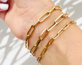 Paperclip Bracelet, Gold Filled Bracelet, Paperclip Chain, Dainty Gold Bracelet, Rectangle Link Bracelet, Minimalist Bracelet