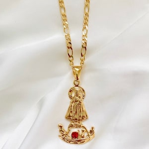 18k gold filled ketting Virgen De La Caridad Del Cobre, Our Lady of Charity herenketting, katholieke herenketting, religieuze sieraden