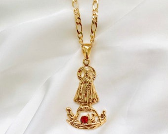 18k Gold Filled Virgen De La Caridad Del Cobre Chain, Our Lady of Charity Men&#39;s Chain Necklace, Mens Catholic Necklace, Religious Jewelry