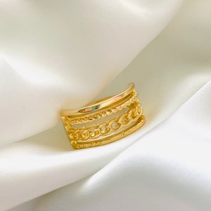 Cuban Link Ring, Hammered Ring, Twist Ring, Gold Rope Ring, 18k Gold Filled Statement Ring, Four-Band Ring, Chunky Gold Ring, Unique Ring