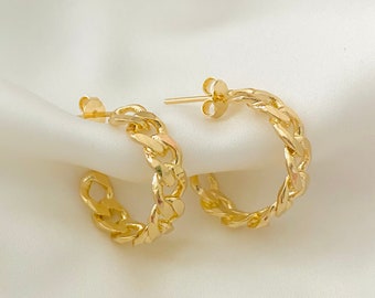 Kleine Curb Link Hoops, Kette Link Huggie Ohrringe, 18k Gold Filled Kette Creolen, kubanische Link Creolen, Gold Huggie Creolen, Chunky Creolen
