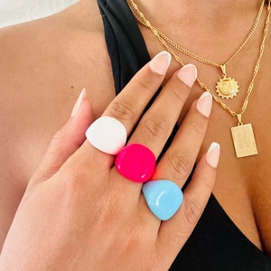 Square Signet Ring, Enamel Square Ring, Chunky Colorful Ring, Neon Color Ring, Gold Plated Ring, Summer Jewelry