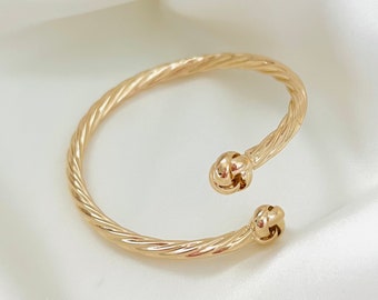 Bracelet en or torsadé, bracelet de manchette en corde, bracelet jonc épais, bracelet plaqué or, bracelet en or classique, bracelet de manchette de tous les jours