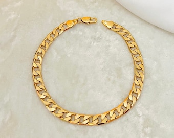Men's Cuban Bracelet, Flat Cuban Link Bracelet, 18k Gold Filled Curb Link Bracelet, Miami Cuban Chain Bracelet, Gold Stacking Bracelet