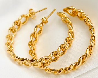 18k Gold Filled Panzerkette Creolen, Kubanische Kette Creolen, Gold Link Creolen, Kubanische Link Creolen, Gold Panzerkette Creolen, Chunky Kette Creolen