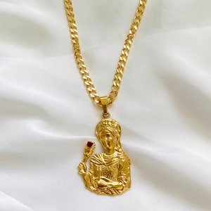 Santa Barbara-ketting, 18k gold filled Saint Barbara-ketting, gouden Cubaanse schakelketting, heilige herenketting, religieuze katholieke sieraden