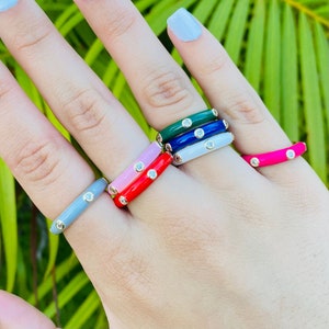 Colorful Enamel Ring, Multi Color Enamel Band, Multi-Color Stacking Ring, Colored Stacking Rings, 18k Gold Filled Ring, Rings, Gift for her image 1