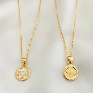 Dove Coin Necklace, Holy Spirit Necklace, 18k Gold Filled Dove Charm Necklace, Dainty Gold Coin Necklace, Catholic Necklace