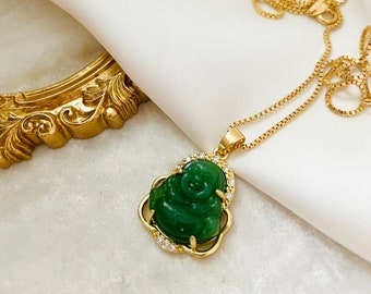Buddha Necklace, Jade Buddha Necklace, Buddha Pendant, Gold Filled Necklace, Unisex Necklace, Spiritual Gift, Meditation Gift