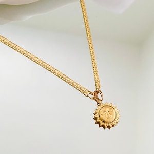 Sun Face Necklace, Dainty Sun Necklace, Smiling Sun Necklace, 18k Gold Filled Sun Charm Necklace, Sunshine Necklace, Celestial Sun Jewelry