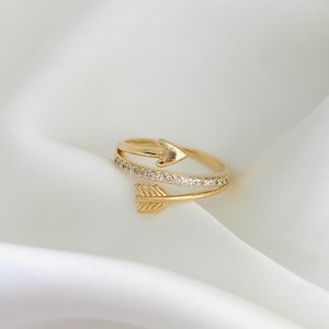 Arrow Ring, Chevron Arrow Ring, Gold Plated Sideways Arrow Ring, Paved Band Ring, Cupid's Arrow Ring, Love Arrow Ring, Anniversary Gift