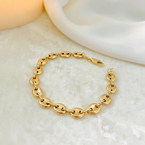 Men&#39;s Puffed Anchor Bracelet, Mariner Anchor Bracelet, 18k Gold Filled Mariner Link Bracelet, Men&#39;s Gold Anchor Bracelet