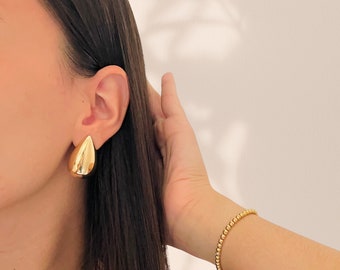 Gold Tear Drop Earrings, Chunky Gold Drop Earrings, Gold Filled Dome Earrings, Drop Dupe Earrings, Puffed Statement Earrings