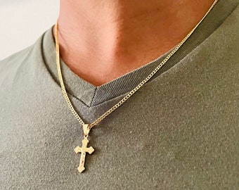 Small Cross Necklace, Men's Dainty Gold Cross Necklace, Small Gold Filled Cross Necklace, Men's Cross Necklace, Religious Jewelry