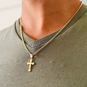 Small Cross Necklace, Men's Dainty Gold Cross Necklace, Small Gold Filled Cross Necklace, Men's Cross Necklace, Religious Jewelry