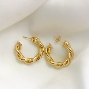 Gold Twisted Hoops, Small Rope Hoops, 18k Gold Filled Chunky Hoop Earrings, Thick Open Hoops, Twist Hoops, Minimalist Gold Hoop Earrings