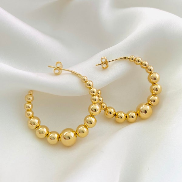 18k Gold Filled Beaded Hoops, Ball Hoop Earrings, Medium Gold Hoops, Gold Hoop Earrings, Gold Beads Hoops, Boho Hoops, Trending Hoops