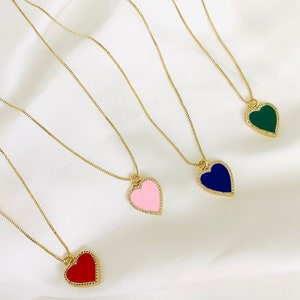 Enamel Heart Necklace, 18k Gold Filled Colorful Heart Necklaces, Colorful Pendant Necklace, Love Necklace, Delicate Gold Heart Necklace