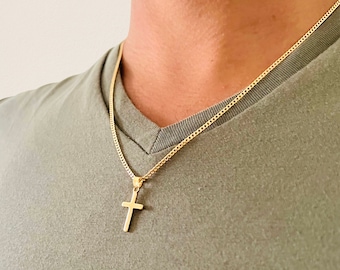Small Cross Necklace, Men's Dainty Gold Cross Necklace, Small Gold Filled Cross Necklace, Men's Cross Necklace, Religious Jewelry