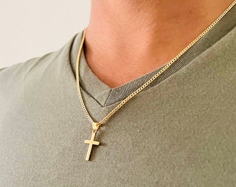 Small Cross Necklace, Men&#39;s Dainty Gold Cross Necklace, Small Gold Filled Cross Necklace, Men&#39;s Cross Necklace, Religious Jewelry