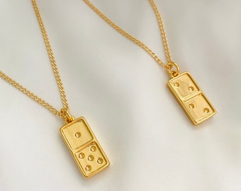 Domino Charm Necklace, Domino Tile Necklace, 18k Gold Filled Necklace, Domino Lover Gift, Birthday Necklace