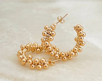 Beaded Hoop Earrings, Beaded Earrings, 18k Gold Filled Hoops, Dainty Gold Hoop Earrings, Hypoallergenic Earrings, Boho Hoops, Trending Hoops