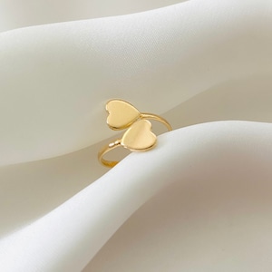 Double Heart Ring, Bypass Heart Ring, Gold Midi Ring, Adjustable Toe Ring, Dainty Love Ring, Heart Jewelry, Anniversary Gift, Birthday Gift