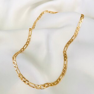 18k Gold Filled Flat Figaro Chain Necklace, Gold Figaro Chain, Figaro Link Necklace, Women&#39;s Figaro Layering Necklace, Gold Link Necklace