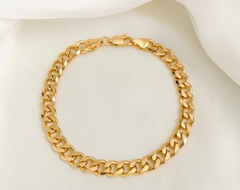 Cuban Link Bracelet, 18k Gold Filled Cuban Chain Bracelet, Gold Curb Link Bracelet, Gold Link Stacking Bracelet, Thick Chain Bracelet