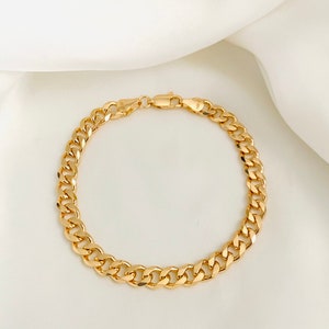 Cuban Link Bracelet, 18k Gold Filled Cuban Chain Bracelet, Gold Curb Link Bracelet, Gold Link Stacking Bracelet, Thick Chain Bracelet