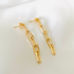 Paperclip Earrings, Chunky Chain Link Earrings, 18k Gold Filled Dangle Earrings, Rectangle Link Chain Earrings, Gold Drop Stud Earrings