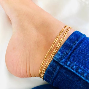 18k Gold Filled Figaro Link Anklet, Figaro Chain Anklet, Gold Figaro Anklet, Gold Chain Link Anklet, Delicate Chain Anklet, Handmade Jewelry