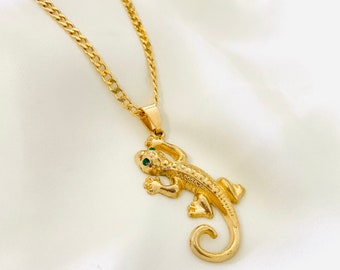 Collier lézard en or 18 carats, collier chaîne avec pendentif gecko en or, collier chaîne lézard, collier pendentif lézard en or, bijoux animaux