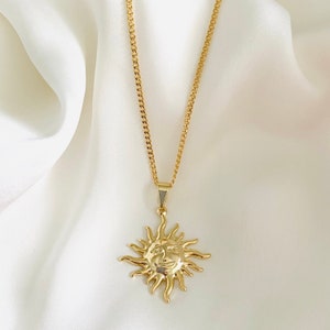 Sun Face Necklace, 18k Gold Filled Sun Necklace, Gold Sun Charm Necklace, Big Sun Pendant Necklace, Sunshine Necklace, Celestial Sun Jewelry