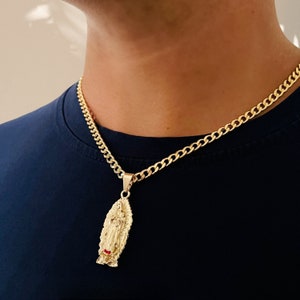 Cadena Virgen de Guadalupe, collar de Guadalupe relleno de oro, collar de enlace cubano de los hombres, cadena de la Virgen María, regalo religioso
