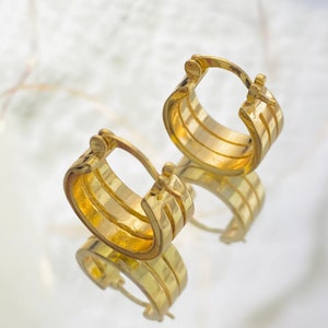 Triple Hoop Earrings, Three Layer Hoops, Small Chunky Hoop Earrings, Gold Plated Band Hoops, Dainty Gold Hoops, Minimalist Hoop Earrings