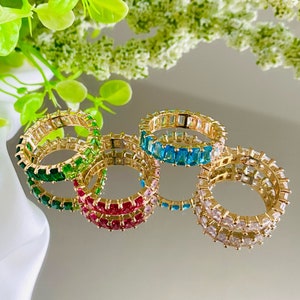 Baguette Eternity Ring, Eternity Ring, Tricolor Stackable Rings, Statement Ring, Multi- Color Ring, 18k Gold Filled Ring