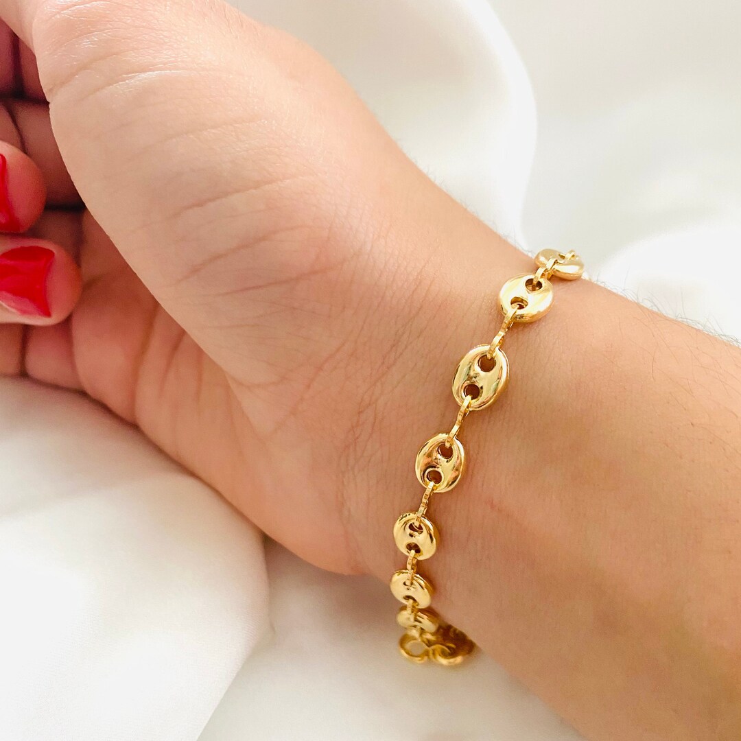 Goldum NYC 10 Inch Puffed Mariner Anchor Link Anklet – Real 14K Yellow Gold, Chain Style, No Stone