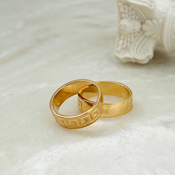 Gold Greek Ring, Greek Jewelry, Greek Key Engraved Ring, Greek
