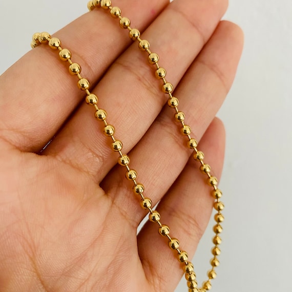 Italian-made 18K Yellow Gold Bead Necklace with White Gold Plunger Clasp