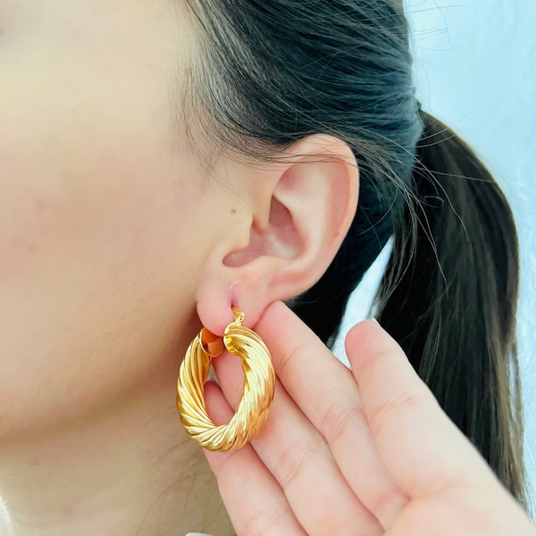 Twisted Chunky Hoop Earrings, Gold Twisted Hoops, Thick Hoops, 18k Gold Filled Hoops, Boho Hoop Earrings
