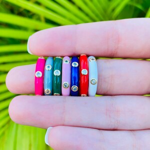 Colorful Enamel Ring, Multi Color Enamel Band, Multi-Color Stacking Ring, Colored Stacking Rings, 18k Gold Filled Ring, Rings, Gift for her image 10