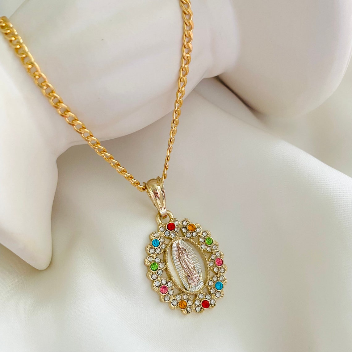 Our Lady of Guadalupe Necklace Colorful Virgin Mary Charm - Etsy