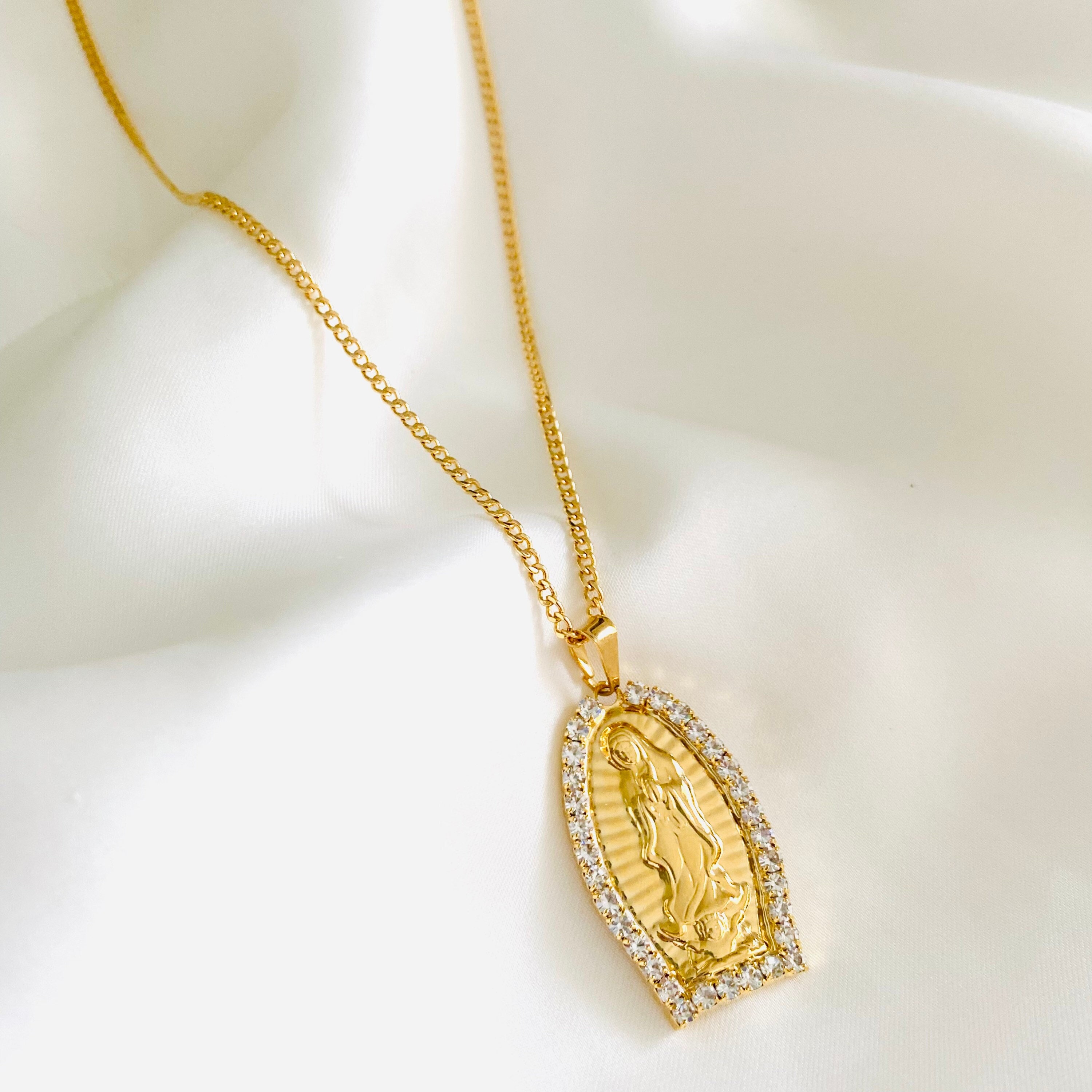 Our Lady of Guadalupe Necklace, Virgin Mary Necklace, 18k Gold Filled ...