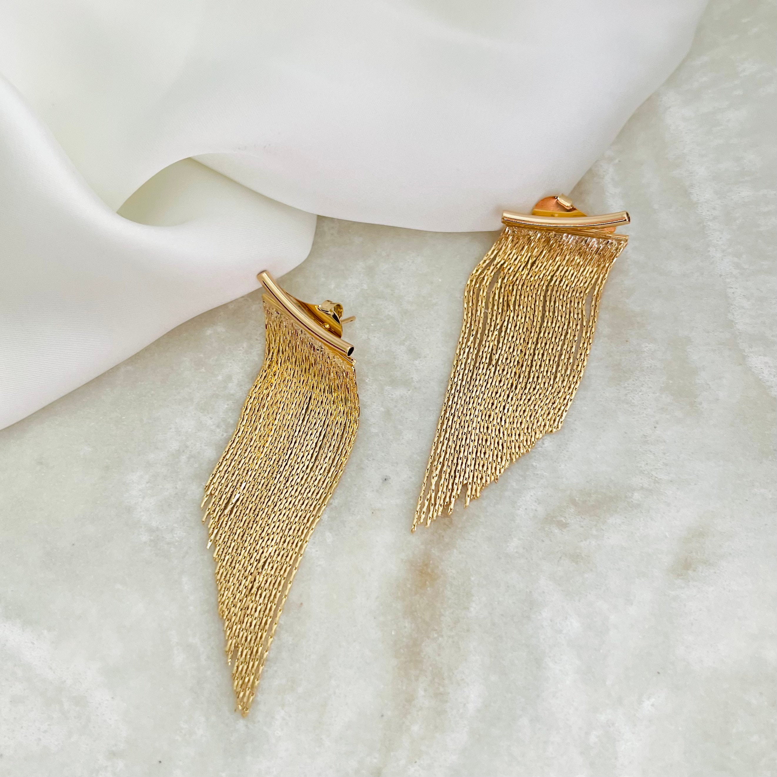 Lexie Solid Beaded Fringe Earrings Cream