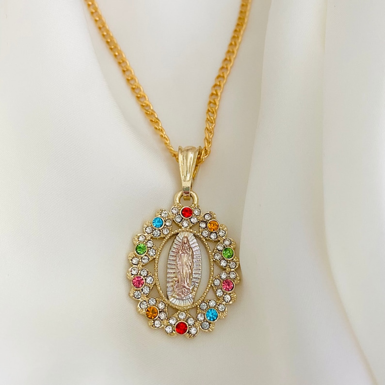 Our Lady of Guadalupe Necklace Colorful Virgin Mary Charm - Etsy